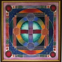 World, silk painting mandala, 80x80 cm